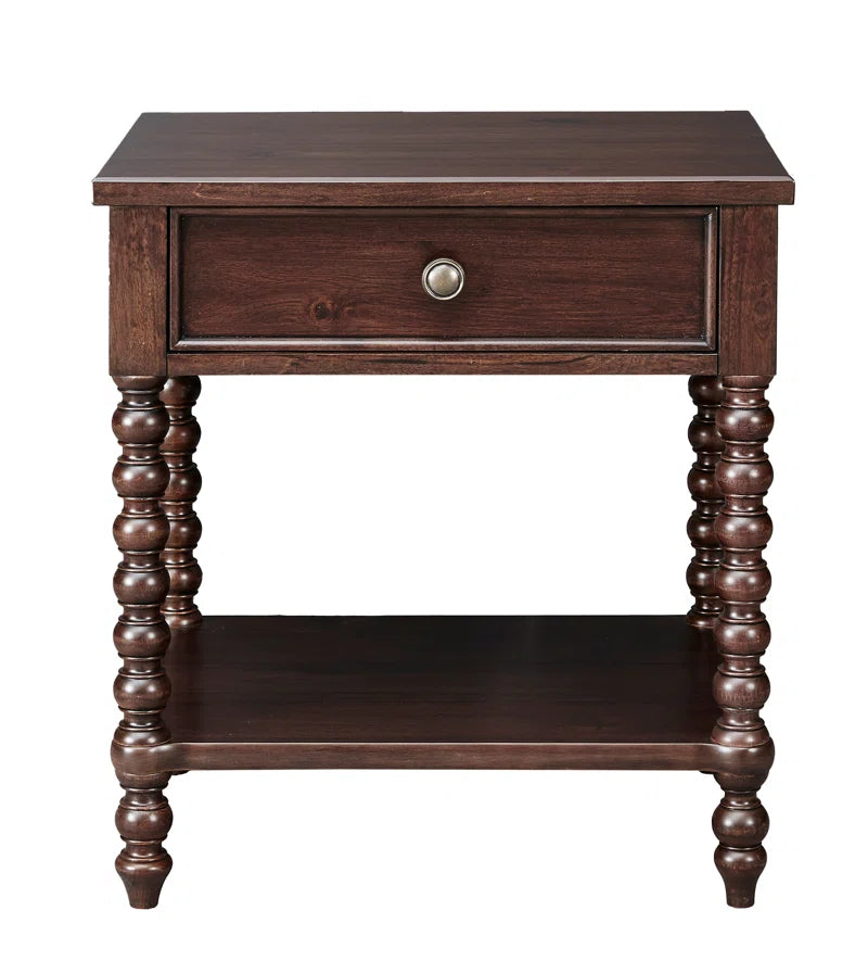 Beckett Turned Wood Spindle Nightstand with Drawer & Shelf