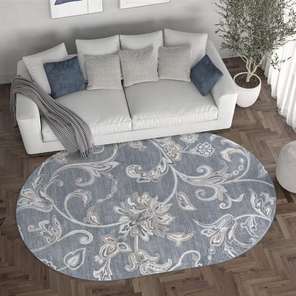 Madison Floral Dark Gray 5 Ft. X 8Ft. Oval Indoor Area Rug