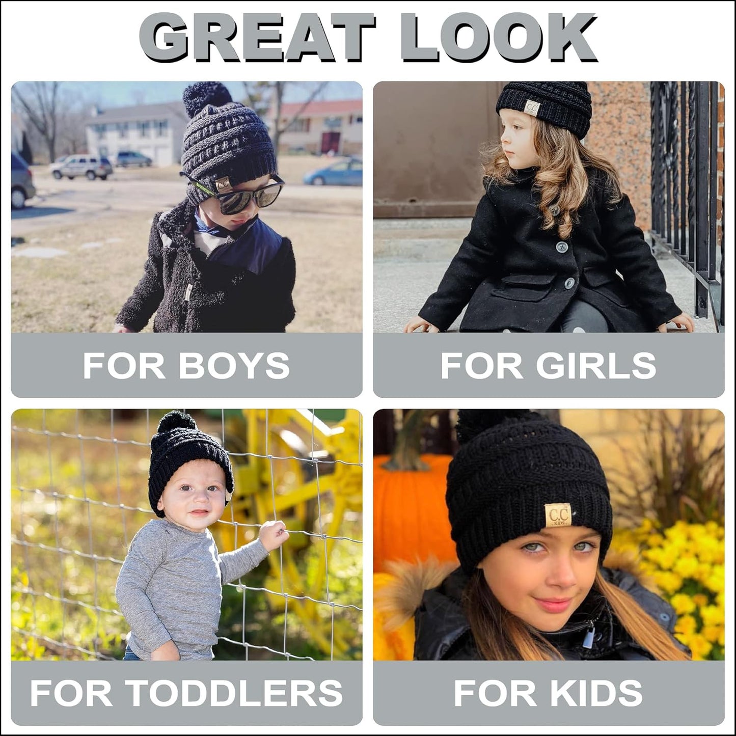 Cozy Toddler Cable Knit Pom Beanie - Warm Winter Hat for Kids