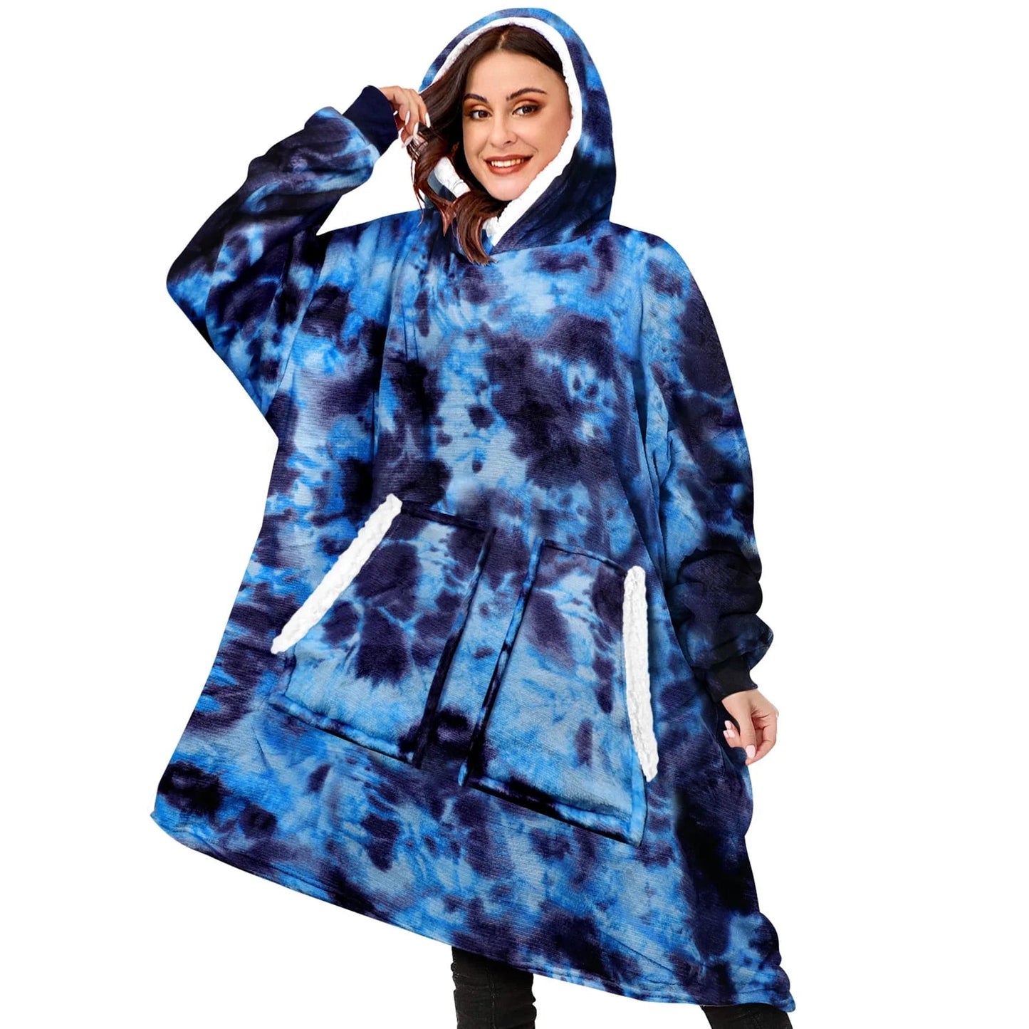 Wearable Blanket Hoodie, Oversized Sherpa Hooded Blanket Sweatshirt for Adults Women Men Kids, Extremely Cozy, Warm, Soft and Fuzzy Hoodie Blanket with 2 Large Front Pockets (Cow)