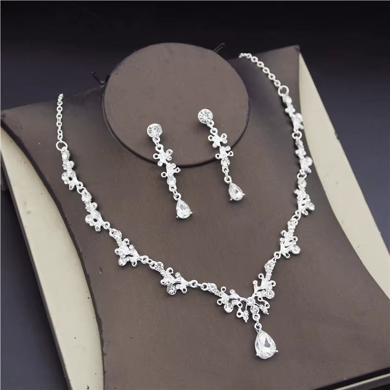 Fashion Bridal Jewelry Sets for Women Earring Necklace Set Rhinestone Crystal Wedding Necklaces Earrings Sets