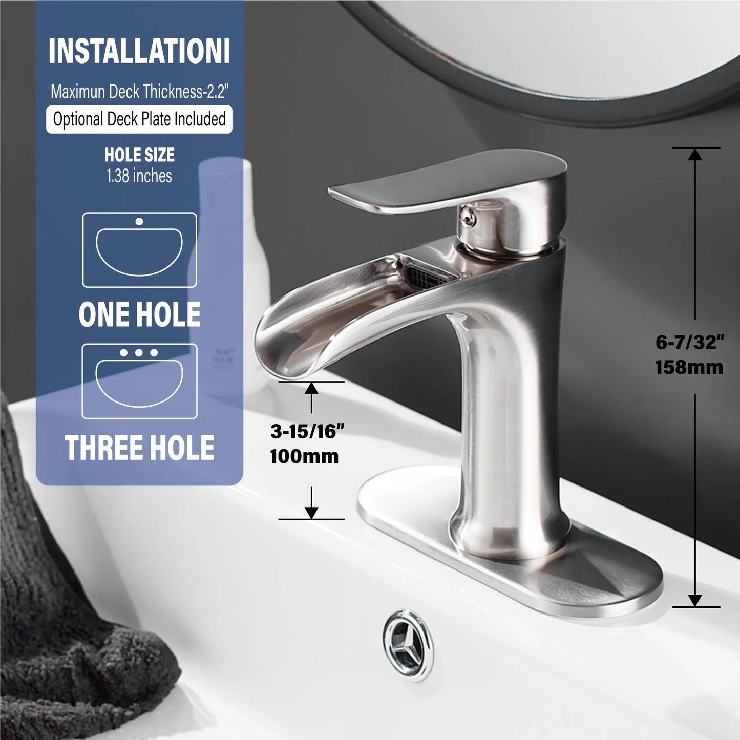 Brushed Nickel Bathroom Faucet,Bathroom Sink Faucet,Waterfall Bathroom Faucet
