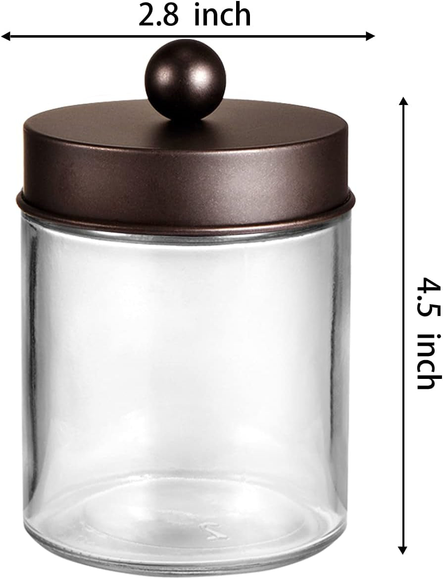 4Pc Apothecary Jars Bathroom Vanity Storage Organizer Set -Countertop Canister with Stainless Steel Lids &Cute Stickers - Qtip Dispenser Holder for Qtips,Cotton Swabs,Makeup Sponges (Bronze)