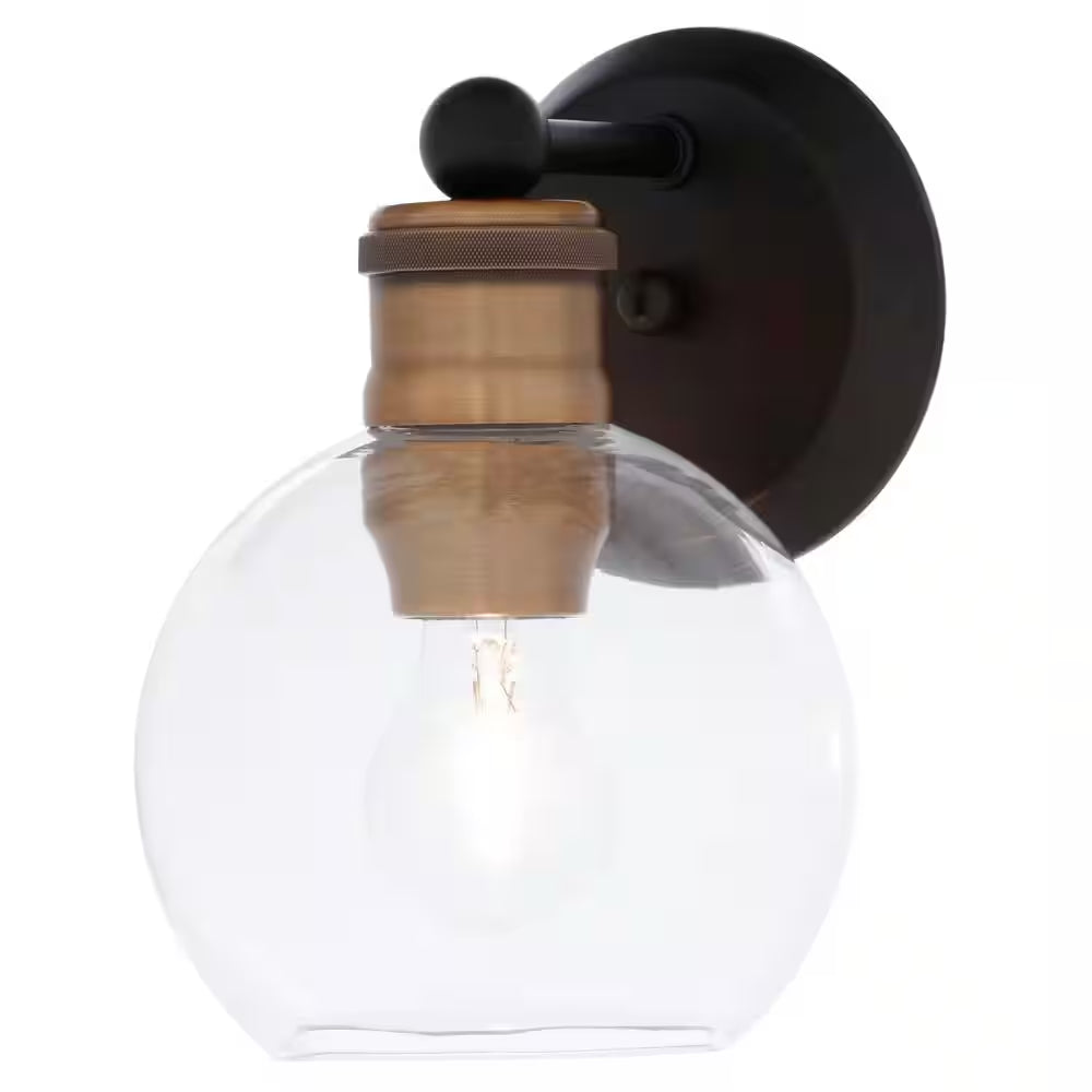 Hansford Collection 1-Light Antique Bronze Clear Glass Coastal Farmhouse Bathroom Vanity Wall Light