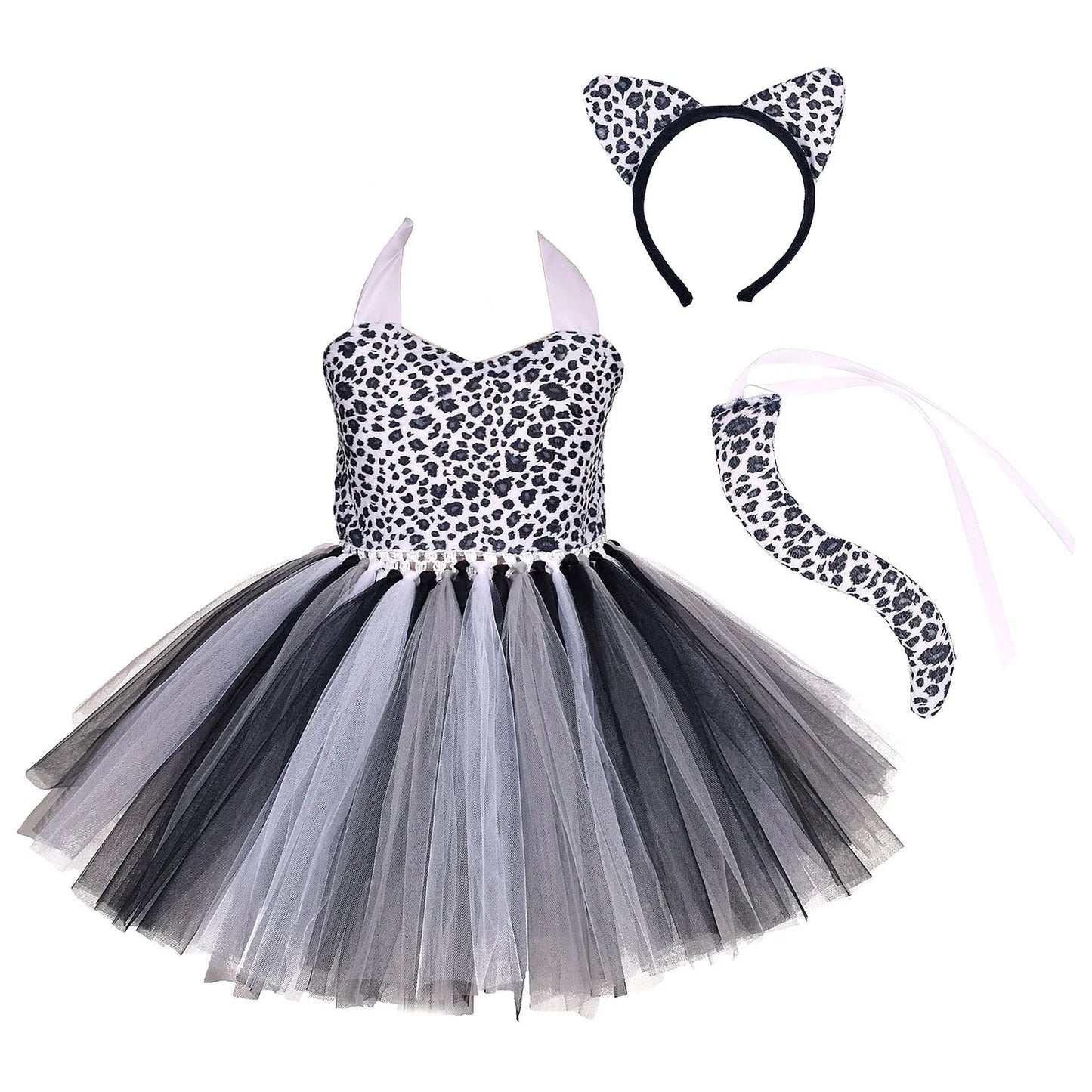 Prinecss Jungle Animal Costume for Girls Giraffe Tiger Tutu Birthday Christmas Halloween Dress up Outfits with Headband Tails 5-6 Years Panther