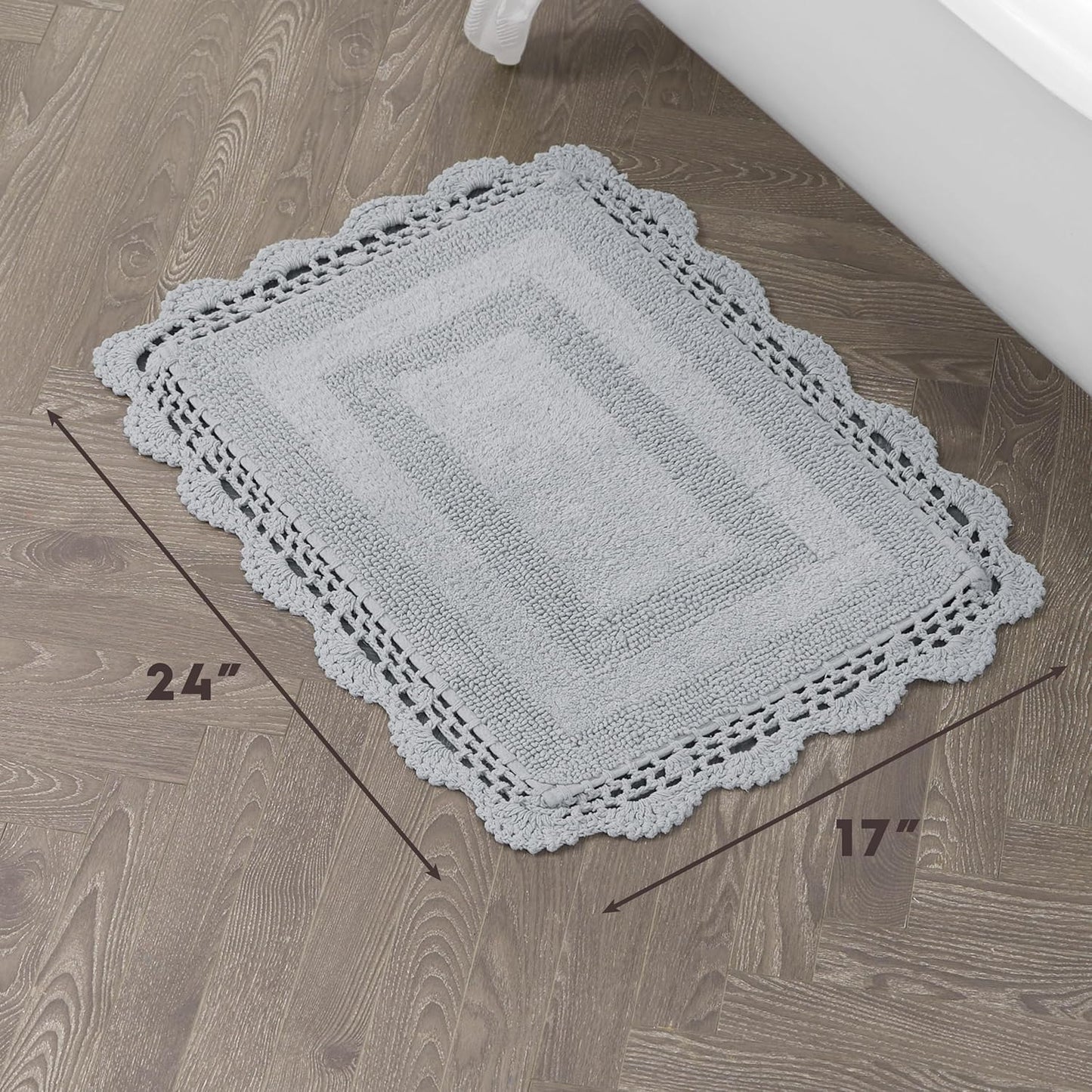 Crochet Cotton 17X24 In. Bath Rug, Light Grey