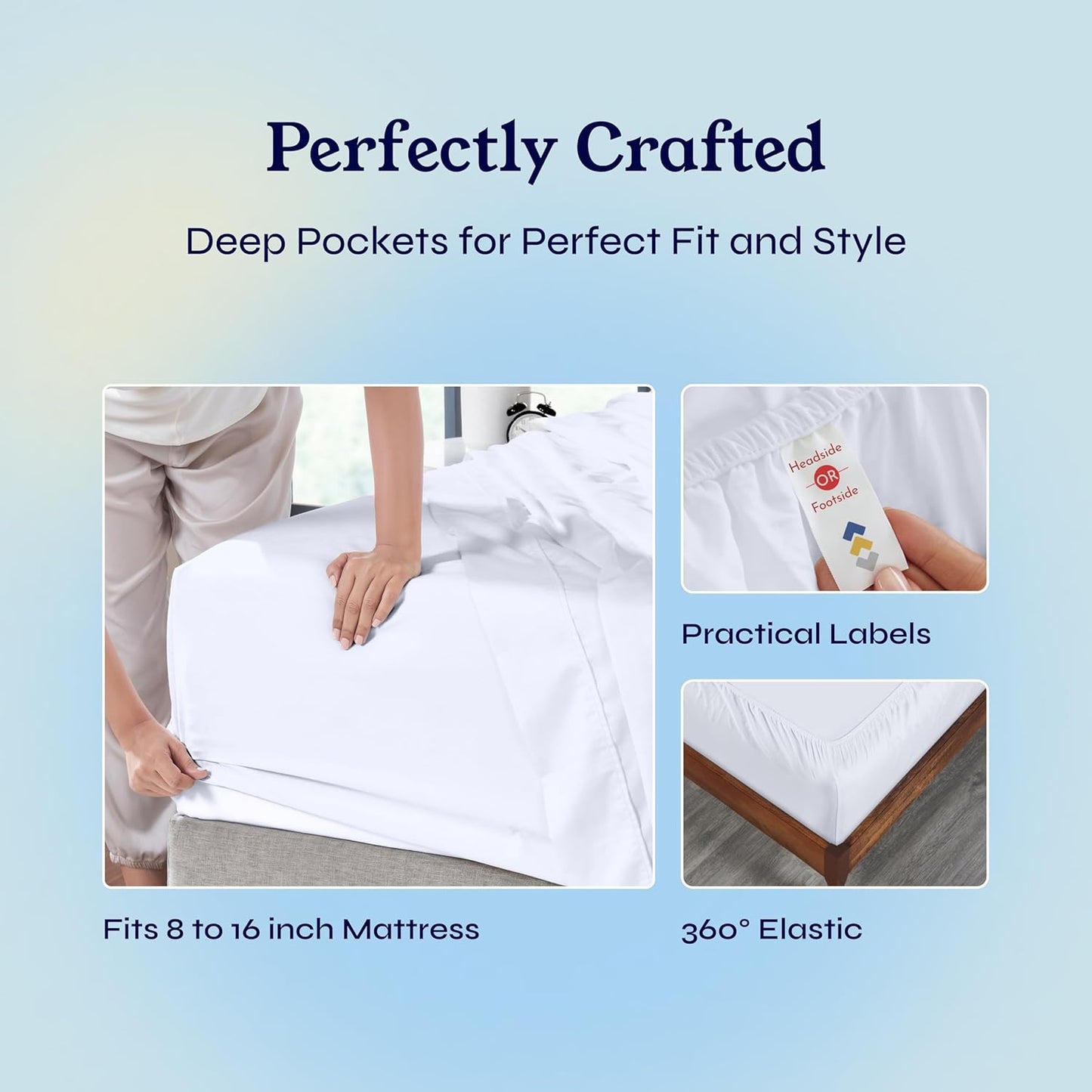 Full Size Bed Sheets, 400 Thread Count 100% Cotton Sheets Sateen, Deep Pocket Full Size Sheet Sets, Soft & Breathable Cotton Bed Sheets, Cooling Sheets Full Size Bed Set (White)