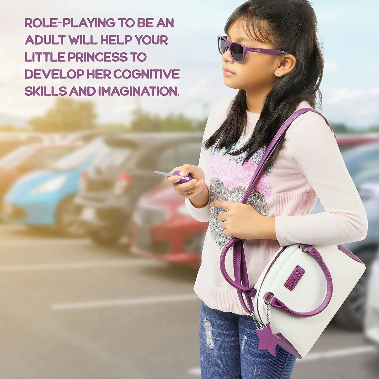Play Purse for Girls and Toddlers - Realistic Purse and Complete Set of Pretend Play Accessories Including Toy Phone, Wallet, Credit Cards, Keys, Makeup for Role Playing Ages 3 4 5 6 7 8 Years and Up