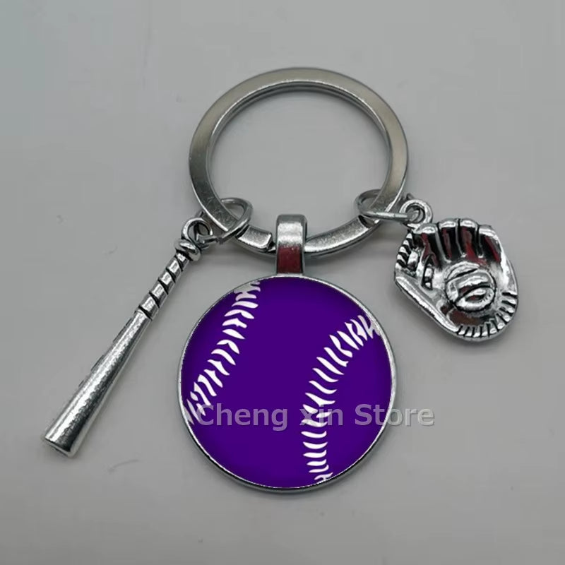 Baseball Softball Convex Photo Glass round Dome Keychain Jewelry, DIY Keychain