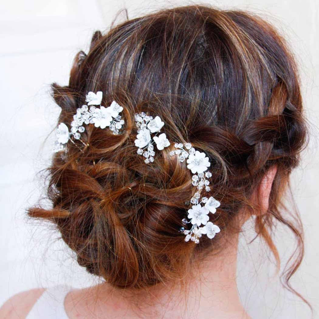 Wedding Flowers Hair Clips Silver Bride Hair Pins Floral Hair Accessories for Women