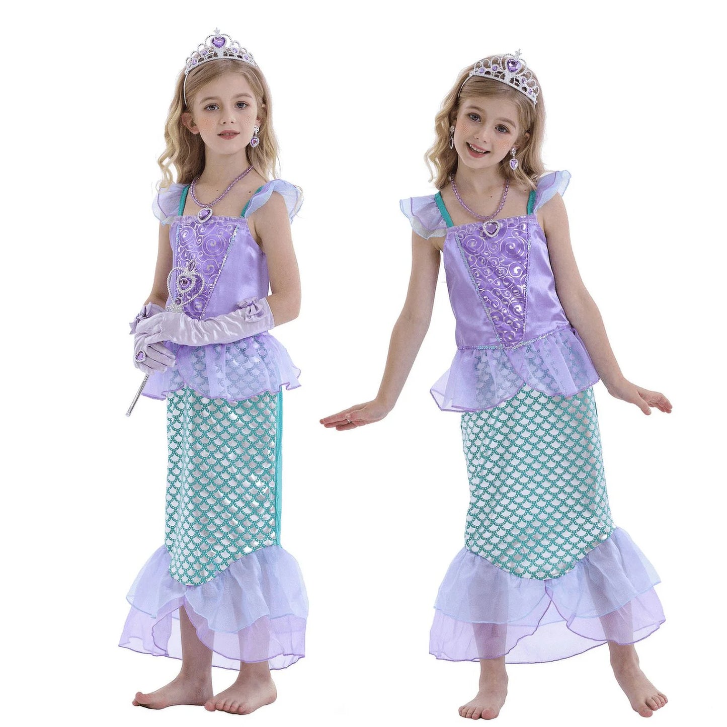 Mermaid Dresses for Girl Ariel Princess Dress up Clothes Mermaid Costume up Kids Birthday Party Cosplay Role Play Clothes 140 Cm 9-10 Years