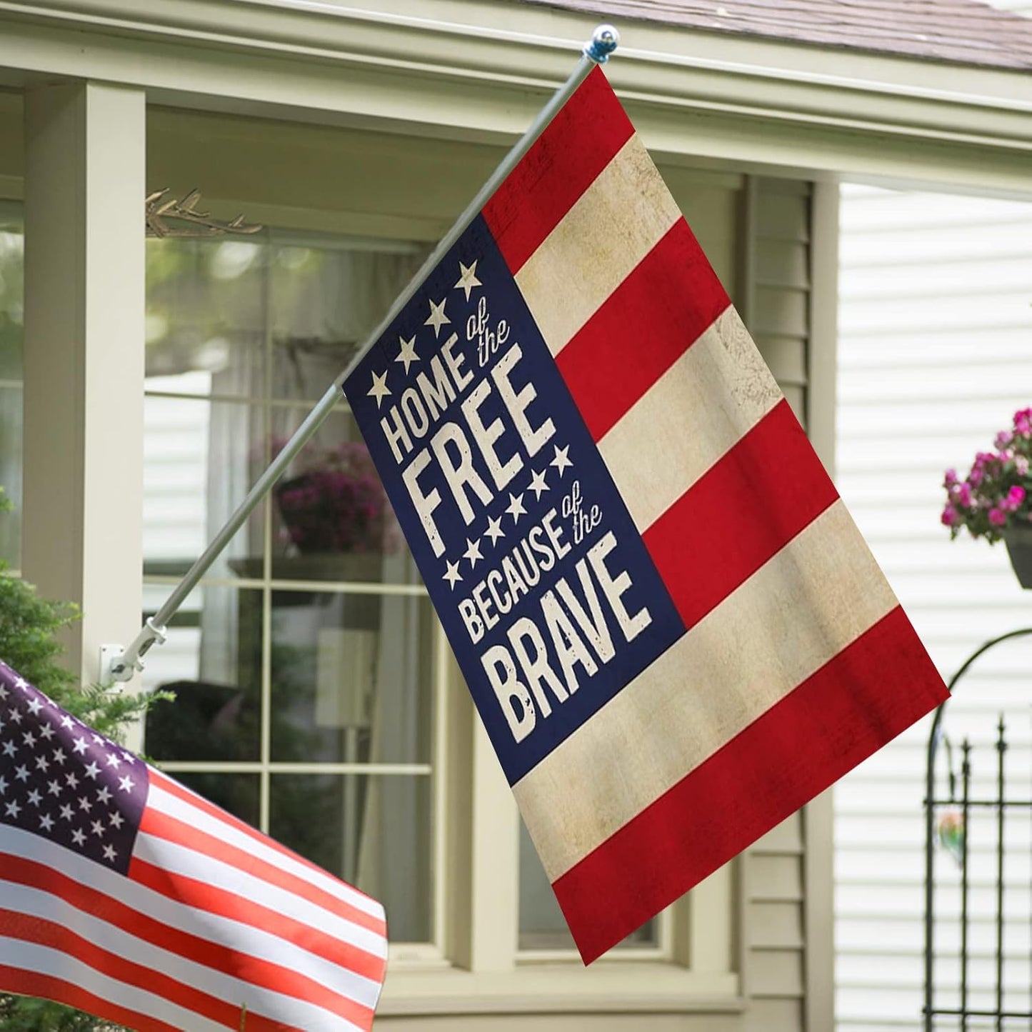Decorative Home of Free Because of the Brave 4Th of July American Patriotic House Flag, USA Memorial Day Yard America outside Decoration, Spring Summer Outdoor Large Decor Double Sided 28X40