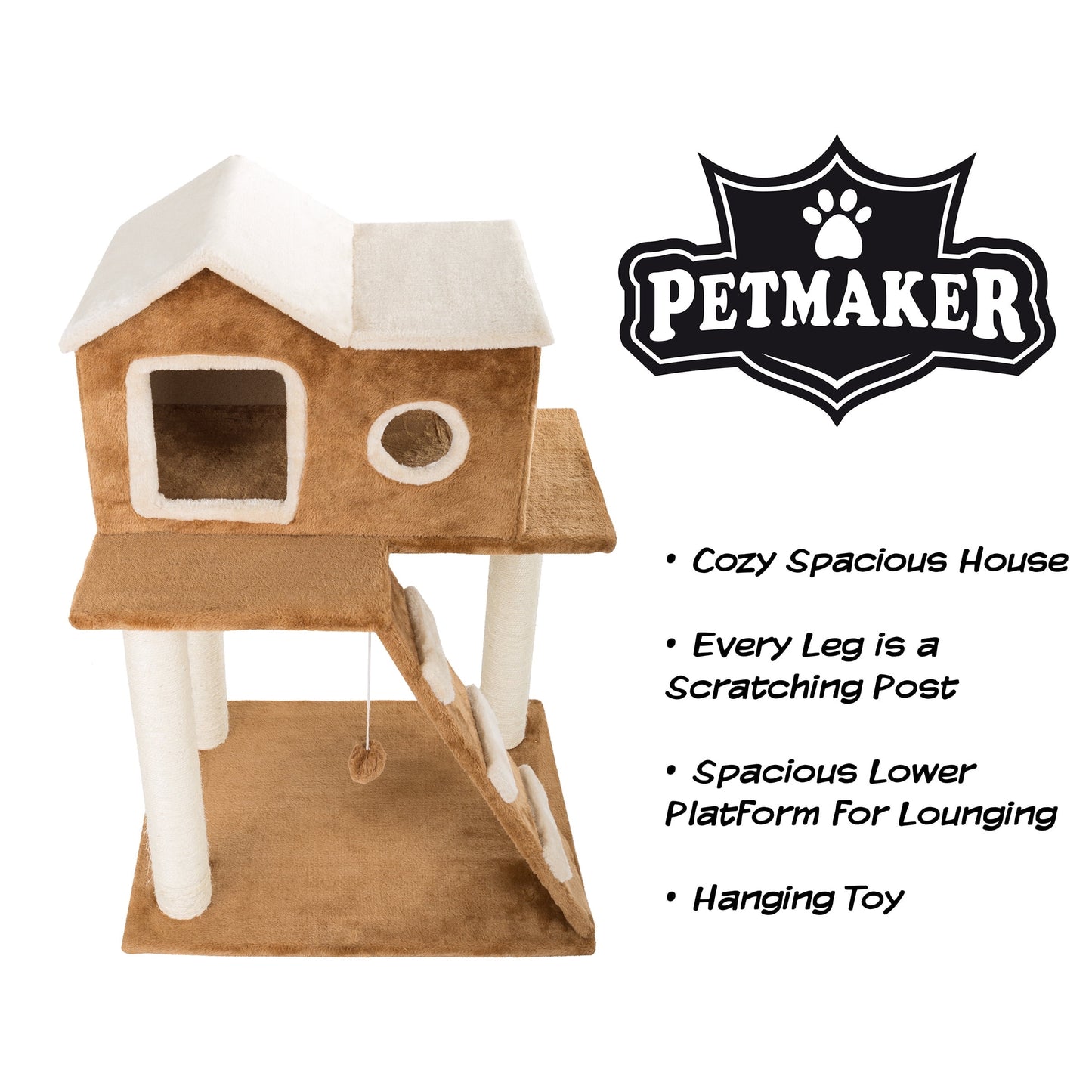 3-Tier Cat Tower - Napping Perches Cat Condo with Ladder 3 Sisal Rope Scratching Posts Hanging Toy ? Cat Tree for Indoor Cats by (Brown)