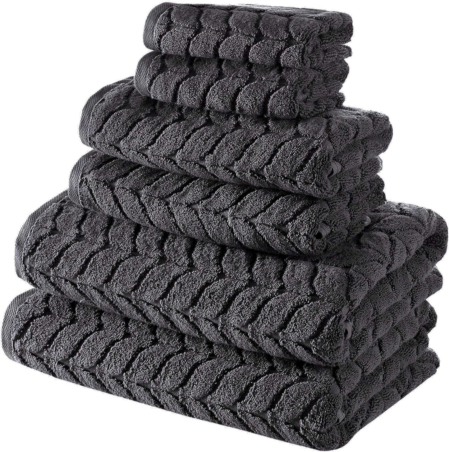 100% Turkish Cotton Jacquard Luxury Towel Set – Quick Dry Non-Gmo Ultra-Soft, Plush and Absorbent Luxury Durable Turkish Towels Set (Charcoal, 6 Pcs Towel Set)