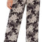 Womens Floral Print Botanical Wide Leg Pants B/W 4 Black