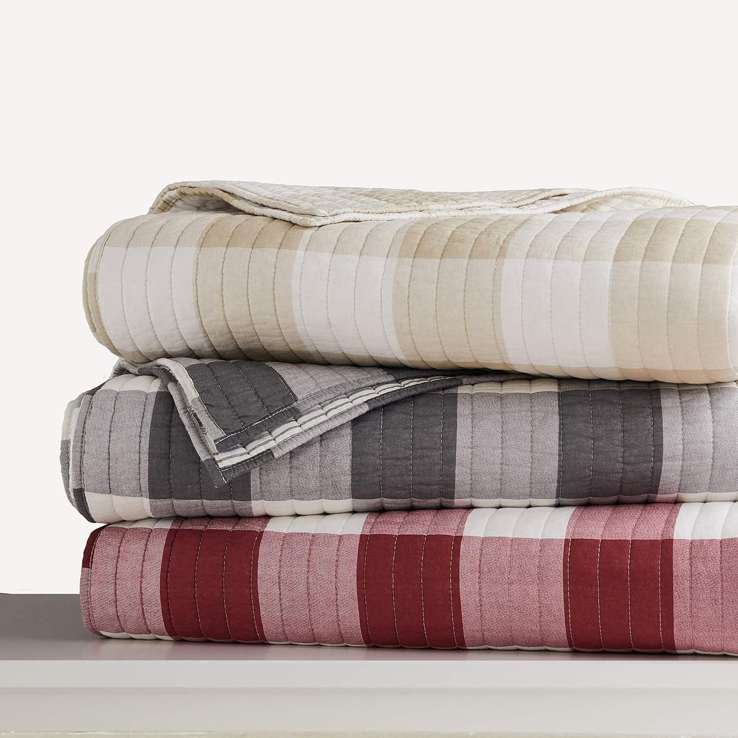 - Camden Quilt Set -Twin Quilt + One Standard Pillow Sham - Buffalo Check in Grey and Cream - Quilt Size (68 X 86 In.) and Pillow Sham Size (26 X 20 In.) - Reversible Pattern - Cotton