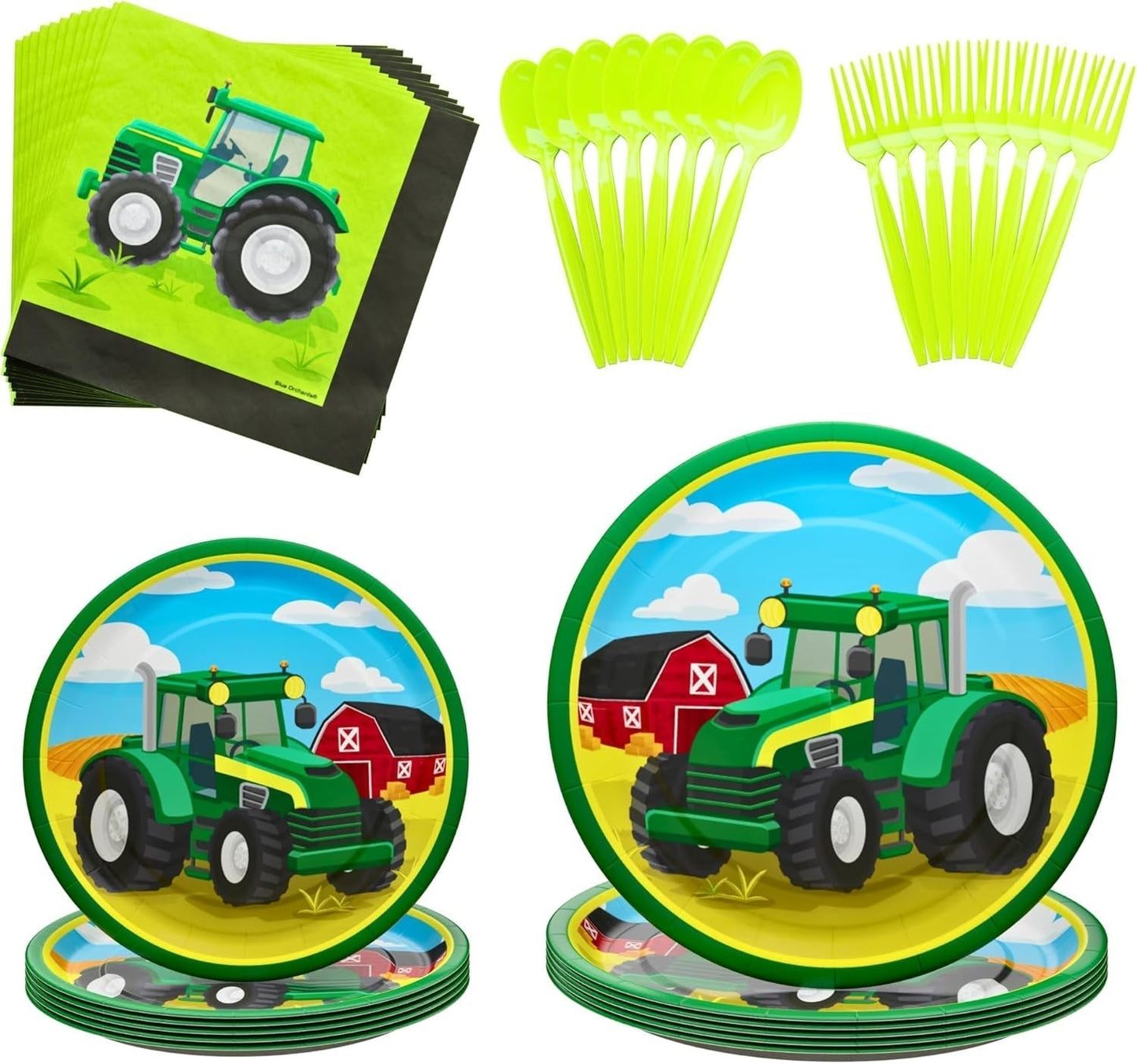 Tractor Standard Party Supplies Pack (100 Pieces for 16 Guests) - Tractor Birthday Party Supplies, Tractor Plates and Napkin, Tractor Decorations, Farm Animal Party, Baby Shower,