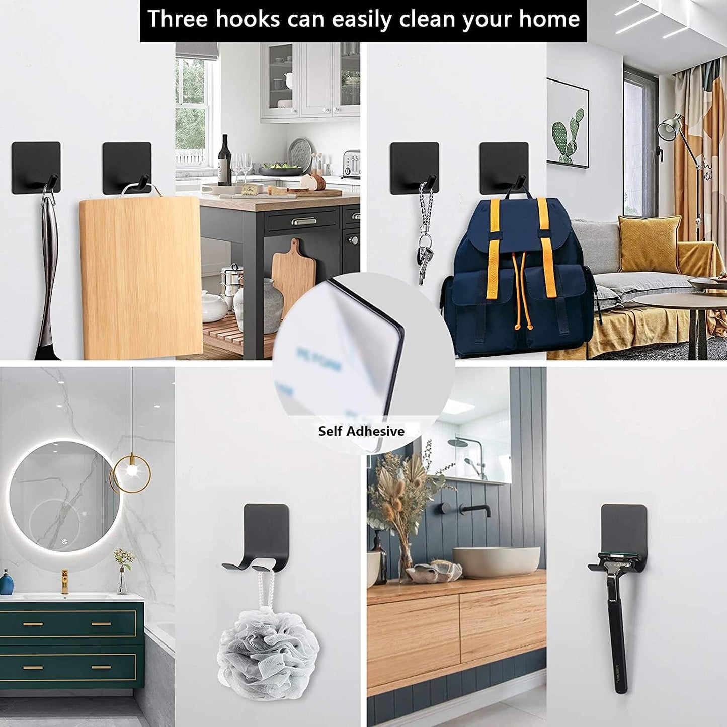 7 Pieces Bathroom Hardware Set SUS304 Thicken Stainless Steel-Towel Rack Kit Include 24" Towel Rod+ 9" Hand Towel Bar+ Toilet Paper Holder+4Robe Towel Hooks Bath Accessories (Matte Black)