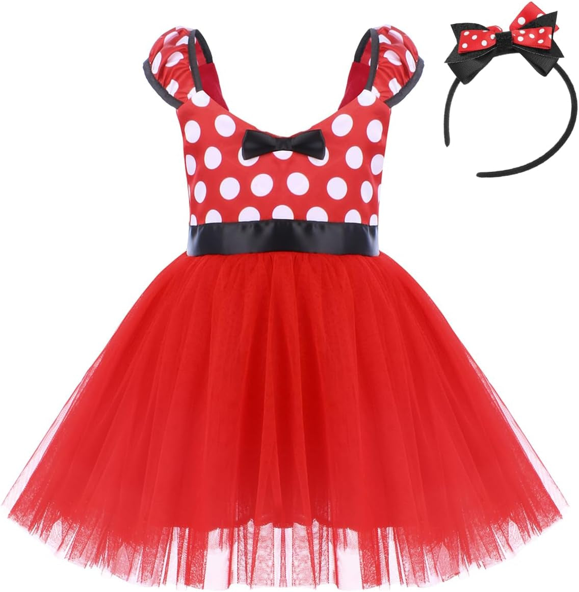 Girls' Polka Dots Princess Party Cosplay Pageant Fancy Costume Tutu Birthday Dress Up+Ears Headband