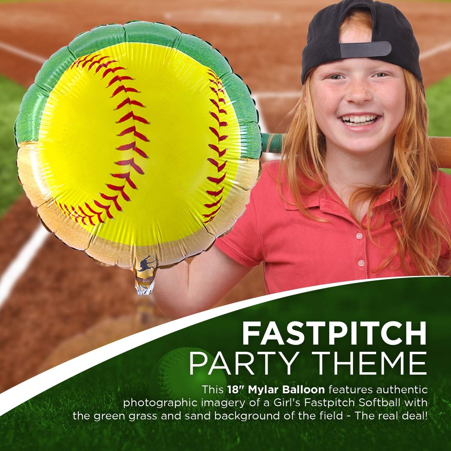 Softball 18" round Foil Mylar Party Balloon, Girl'S Fastpitch Softball, Extra Innings Collection