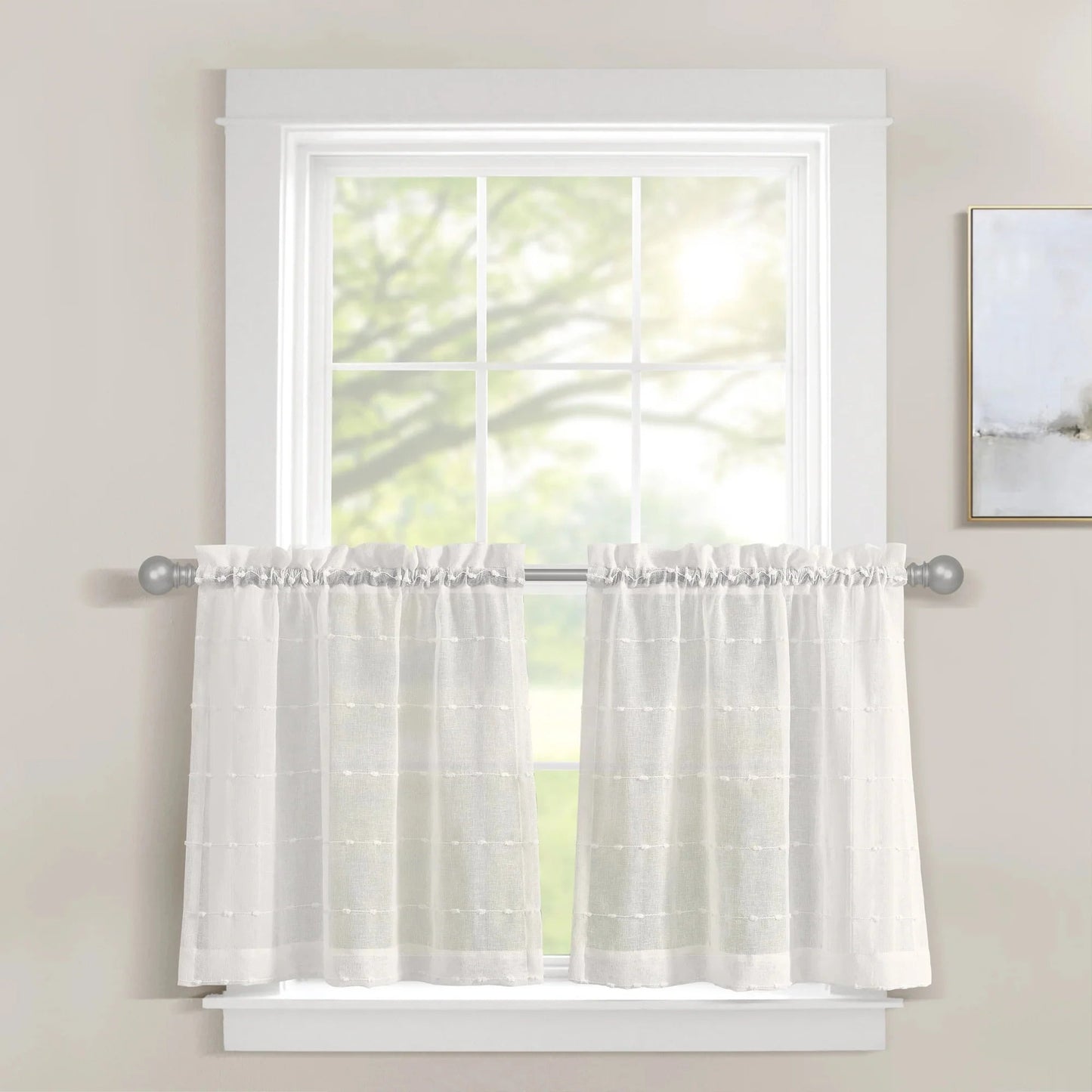 Farmhouse Textured Sheer Kitchen Tiers - Beige - 29 X 24