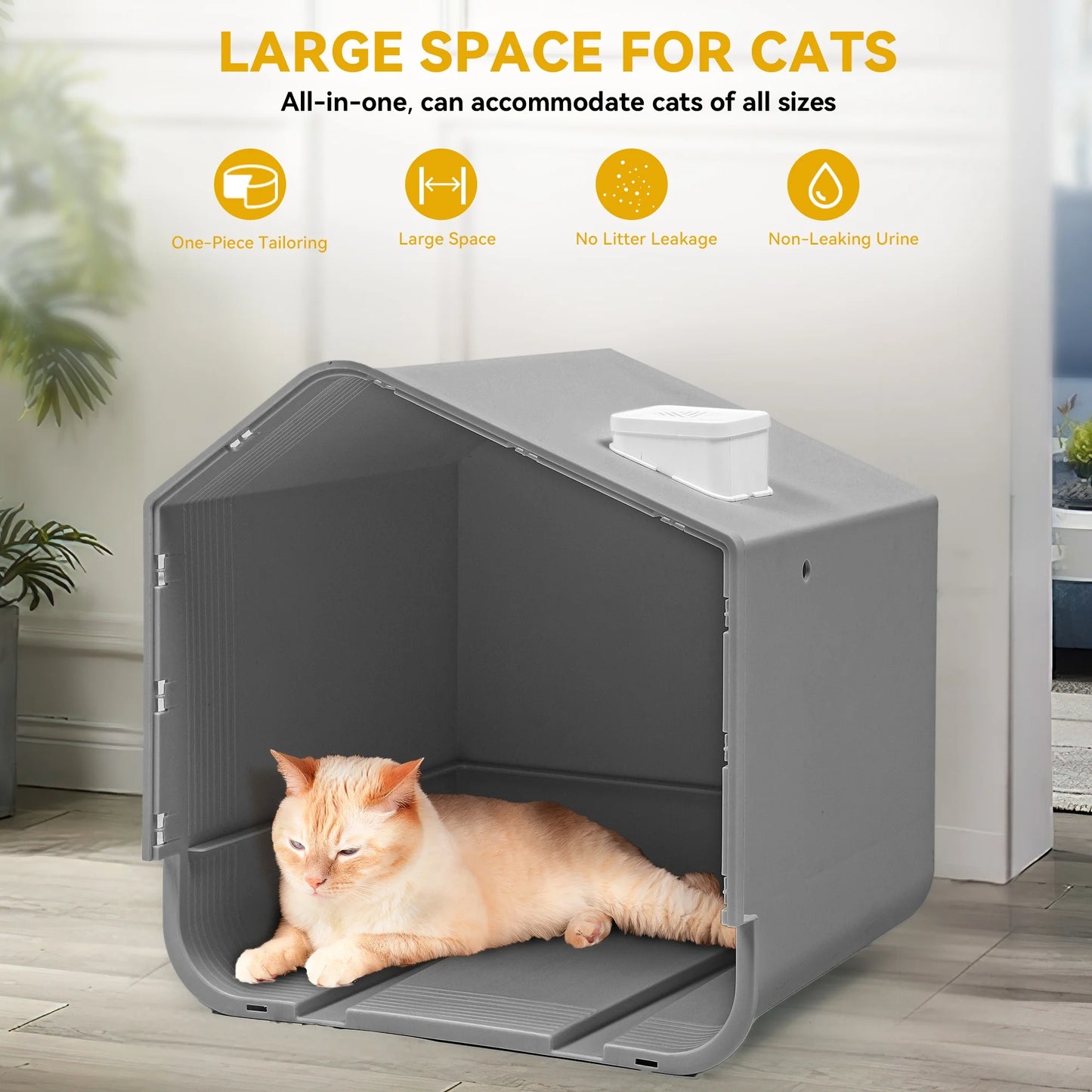 Extra Large Enclosed Cat Litter Box with Mat and Scoop,Odor-Free Enclosed Hooded Large Cat Toilet, No Assembly Required and Easy Cleaning,Gray