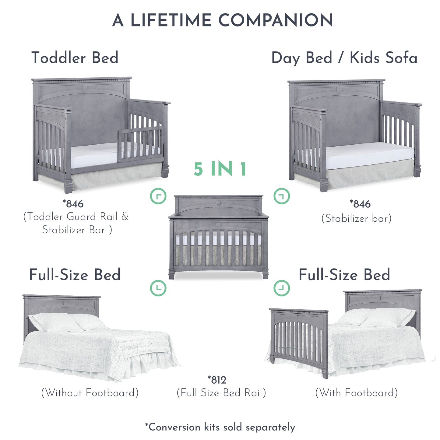 Santa Fe 5-In-1 Convertible Crib, Storm Grey