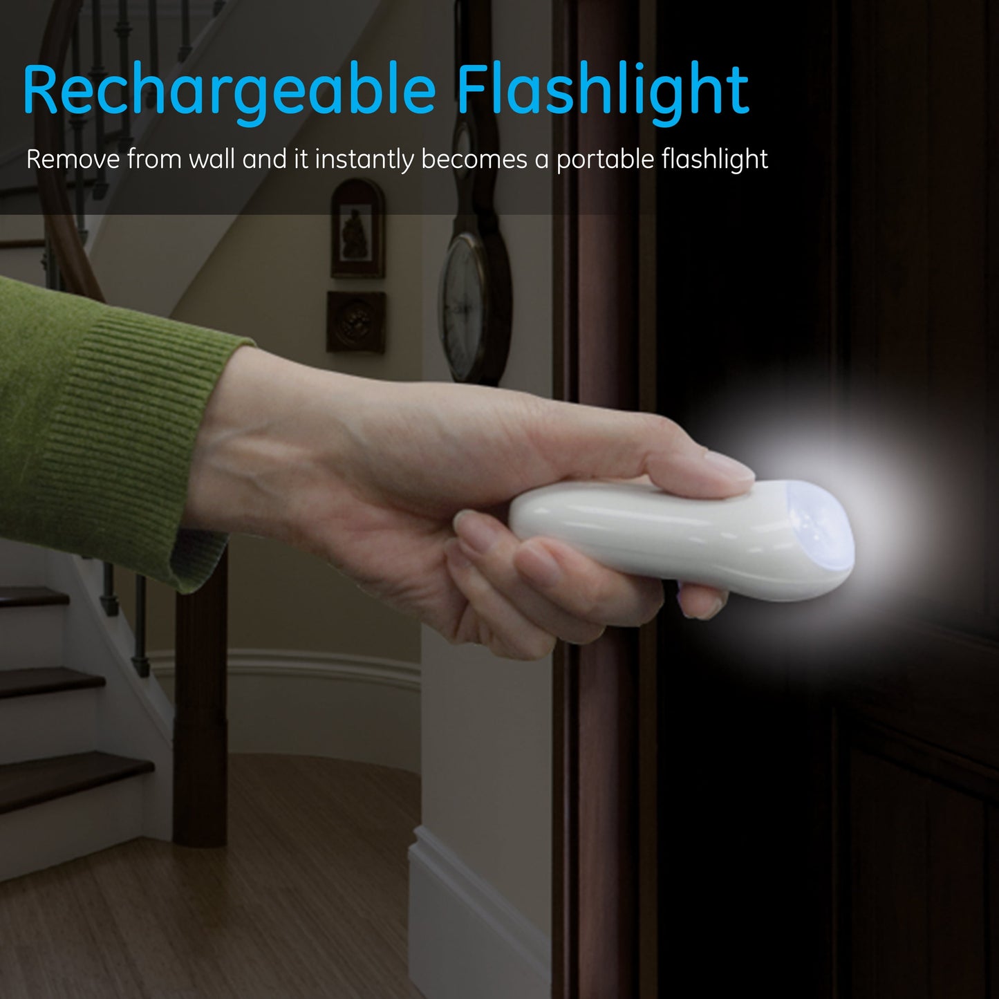 GE 3-In-1 Rechargeable LED Power Failure Night Light, Plug-In, Auto, On/Off, White, 11281