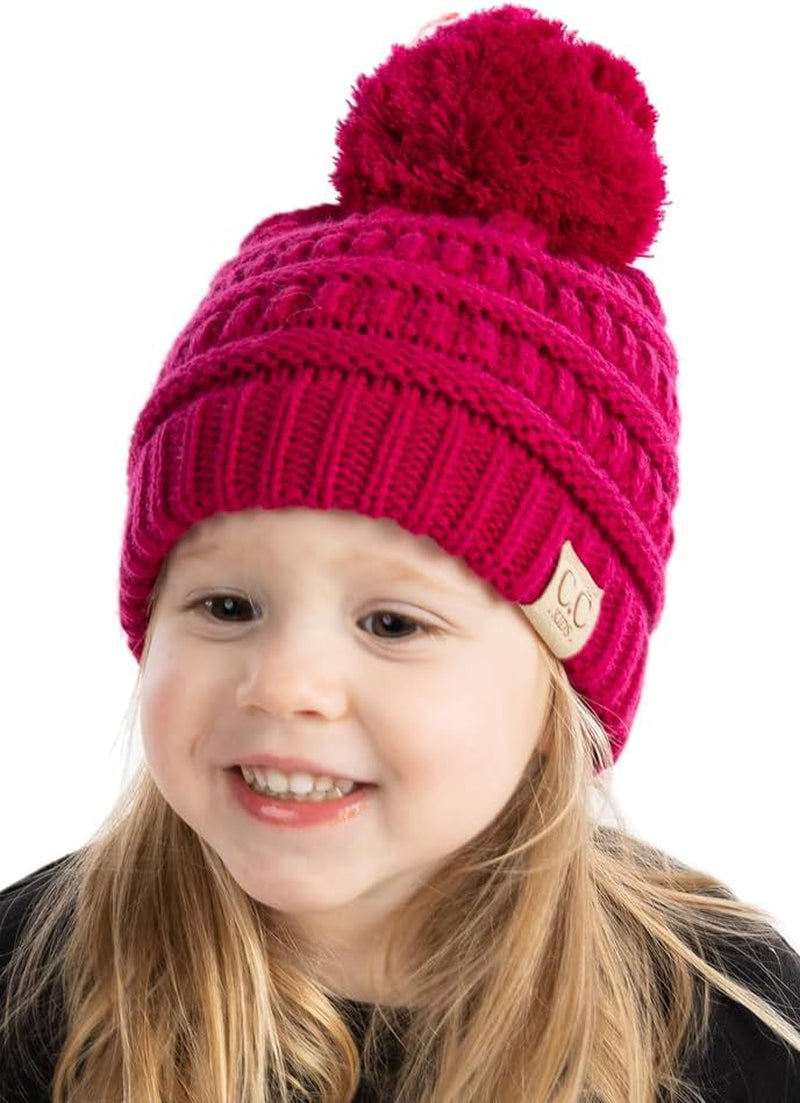 Cozy Toddler Cable Knit Pom Beanie - Warm Winter Hat for Kids