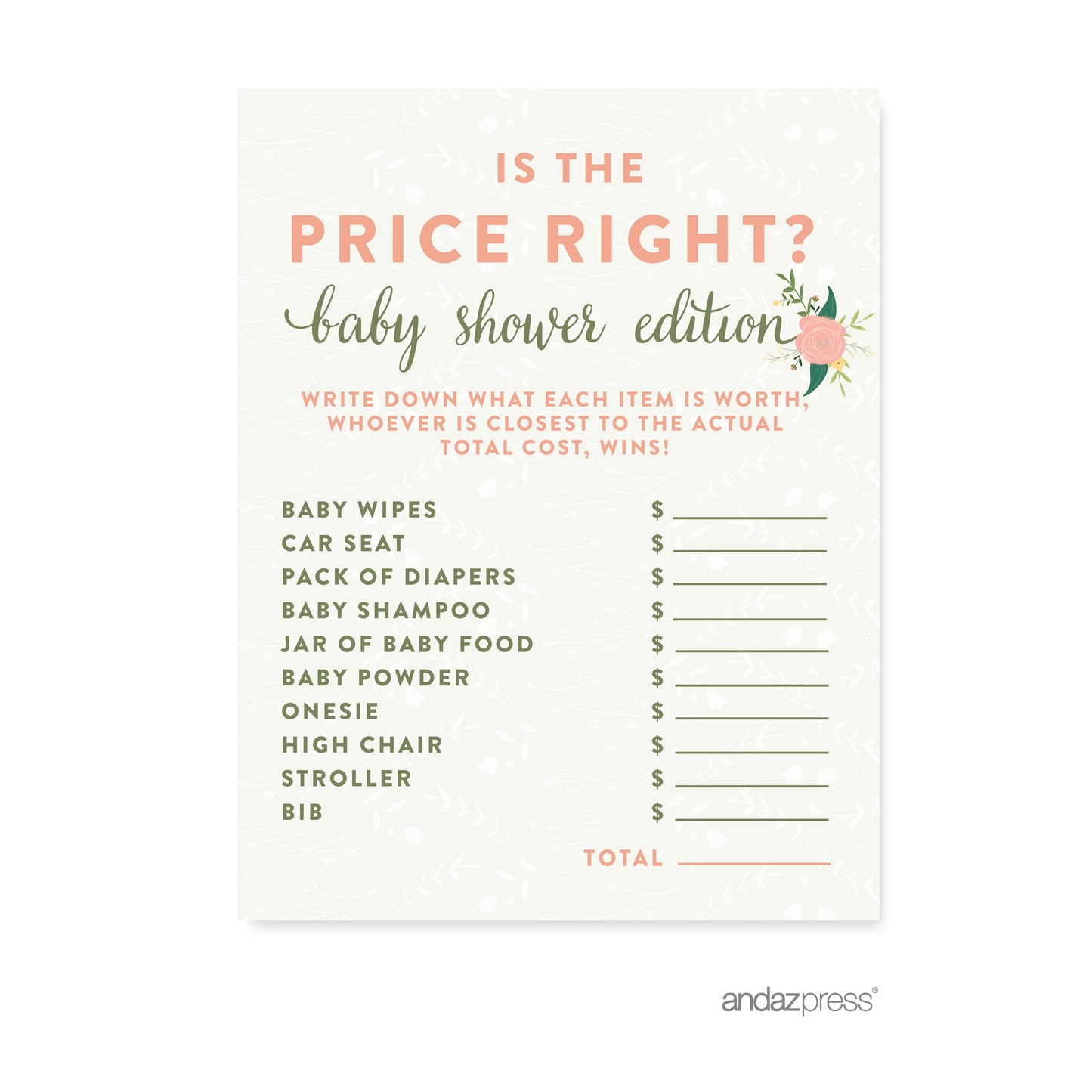 Is the Price Right? Floral Roses Girl Baby Shower Game, 20-Pack