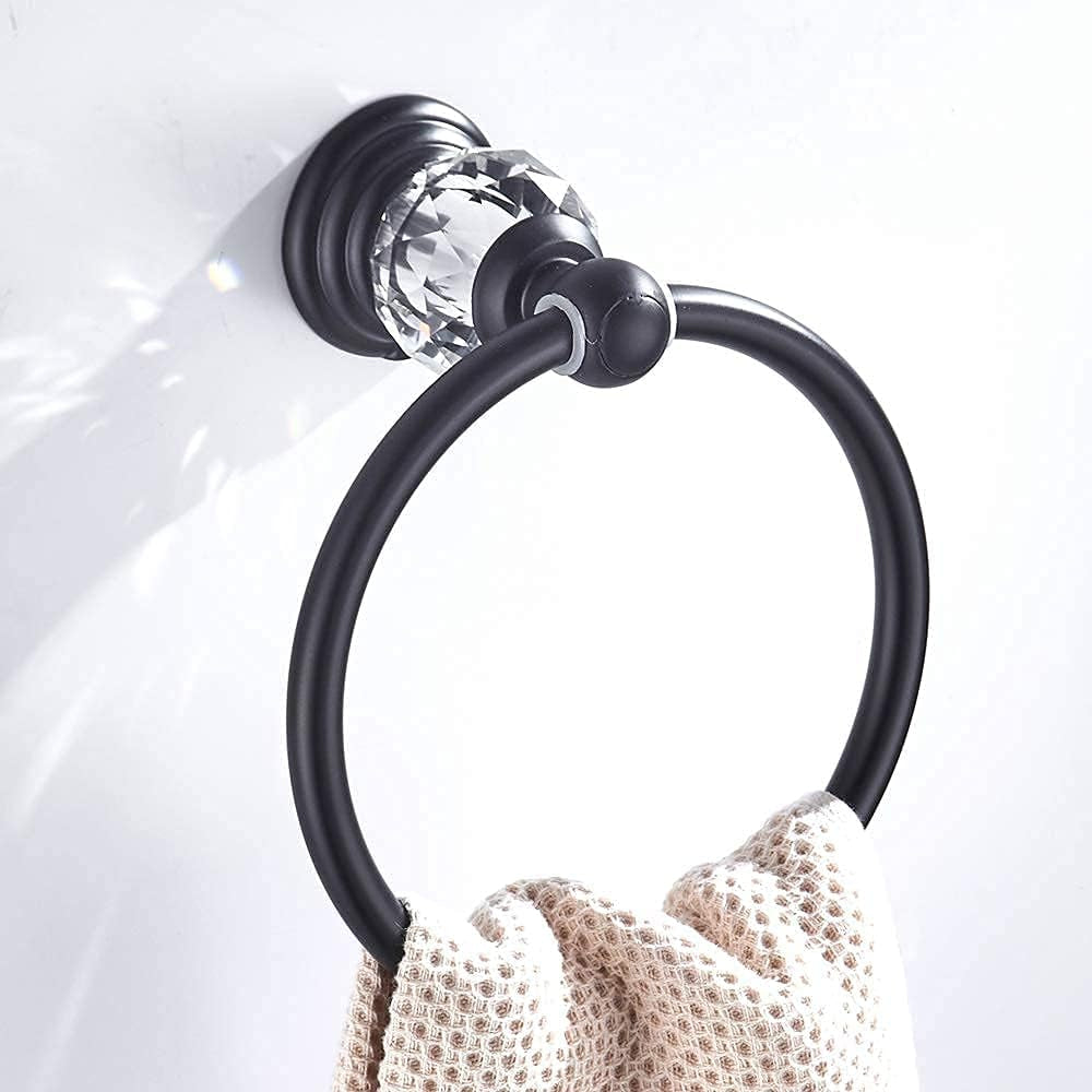 Crystal Bathroom Hardware, Matte Black Bathroom Accessories Set Towel Bar Toilet Paper Holder Towel Ring Coat Hooks 4 Pieces
