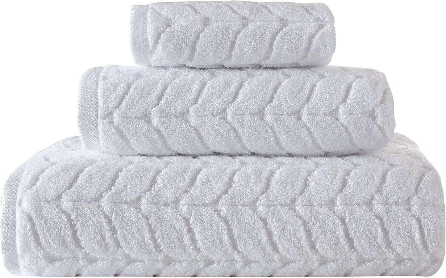 100% Turkish Cotton Jacquard Luxury Towel Set – Quick Dry Non-Gmo Ultra-Soft, Plush and Absorbent Luxury Durable Turkish Towels Set (White, 3 Pcs Towel Set)