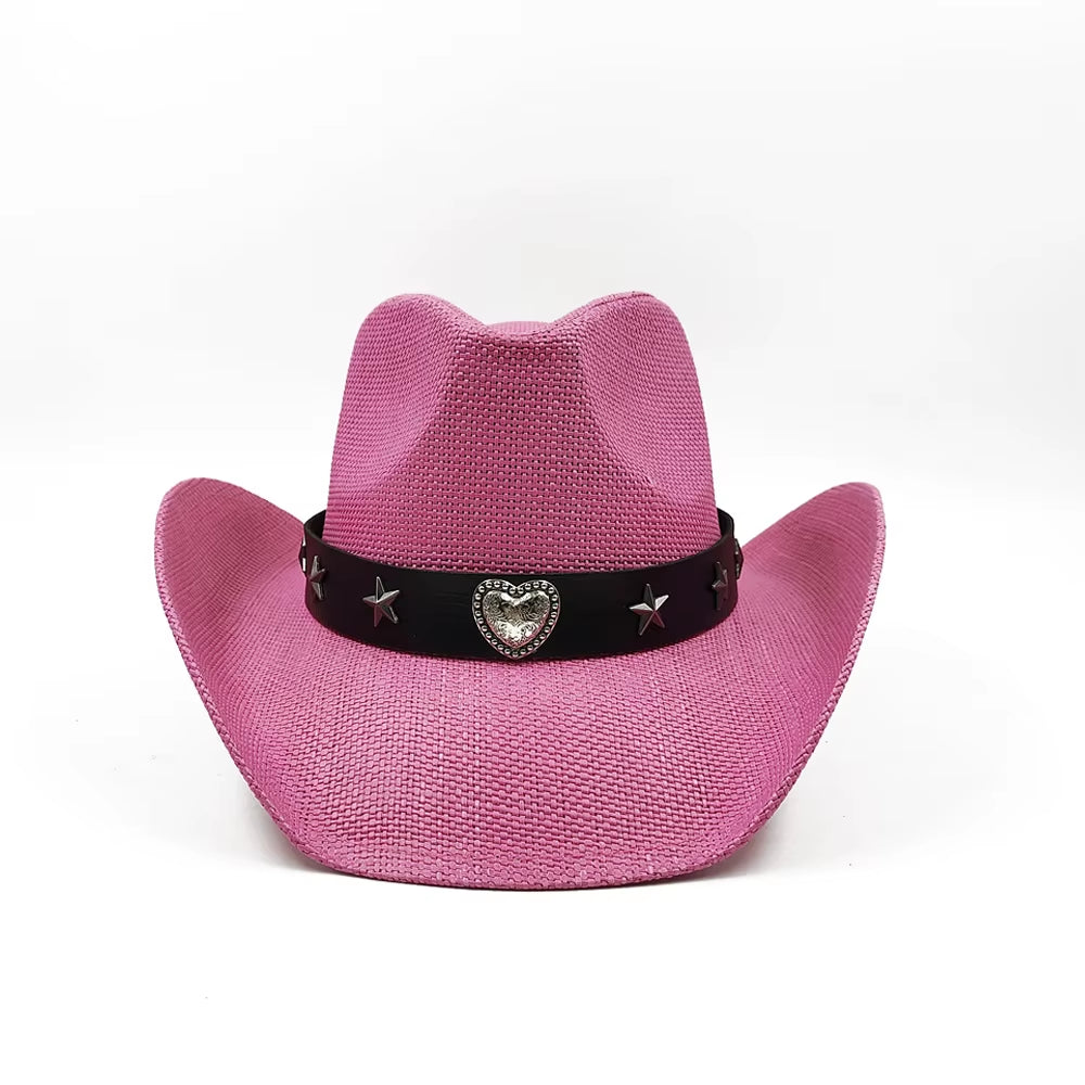 Love Belt Accessories Western Cowboy Straw Hat Fashionable Men and Women Summer Sunshade Straw Hat Cowboy Hat Beach Hat 2024 New