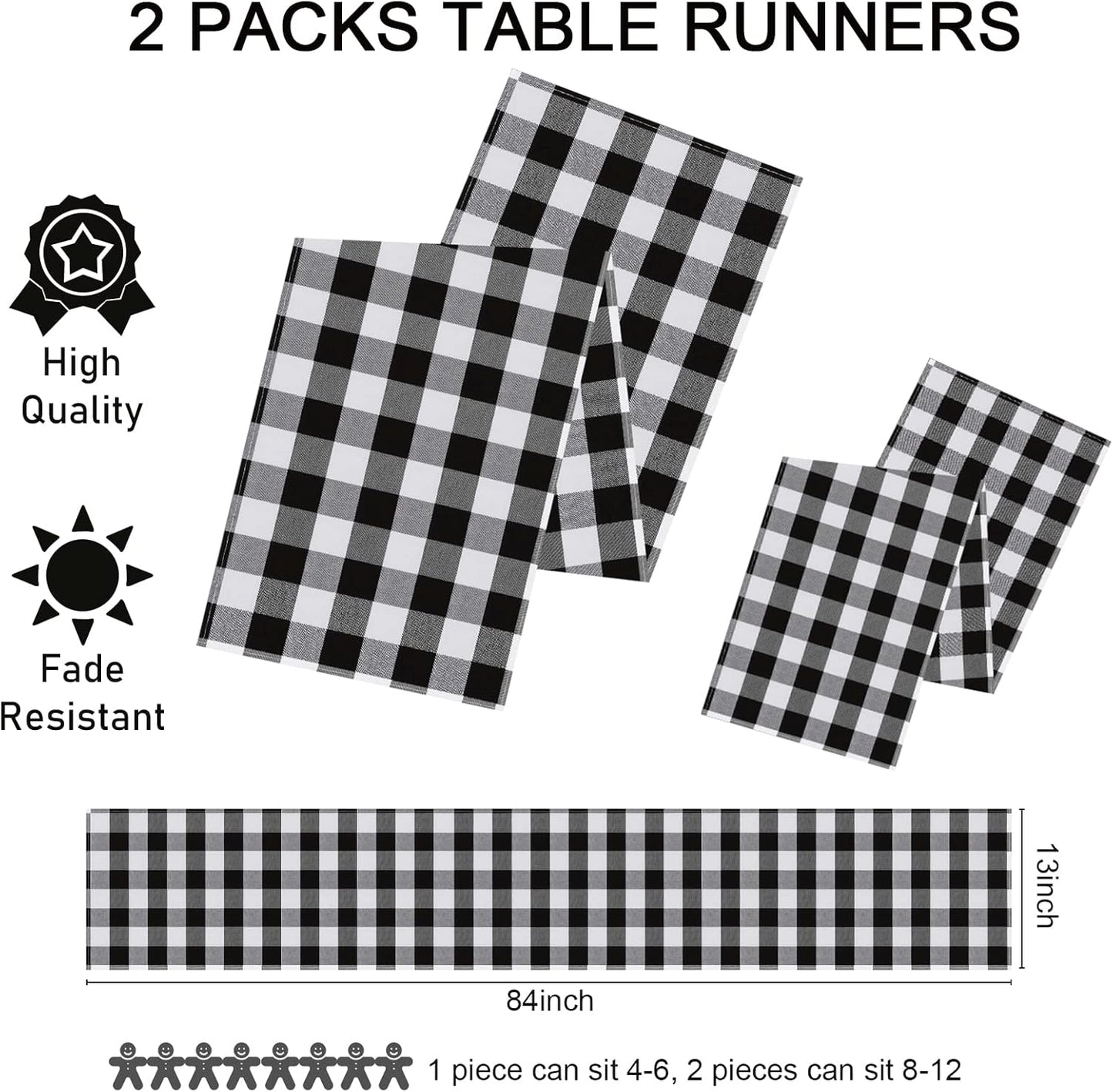 Buffalo Plaid Table Runners 2 Packs 13X84 Inches Black and White Check Table Runner Fall Thanksgiving Table Runners for Parties
