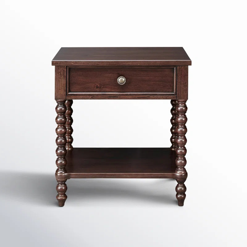 Beckett Turned Wood Spindle Nightstand with Drawer & Shelf