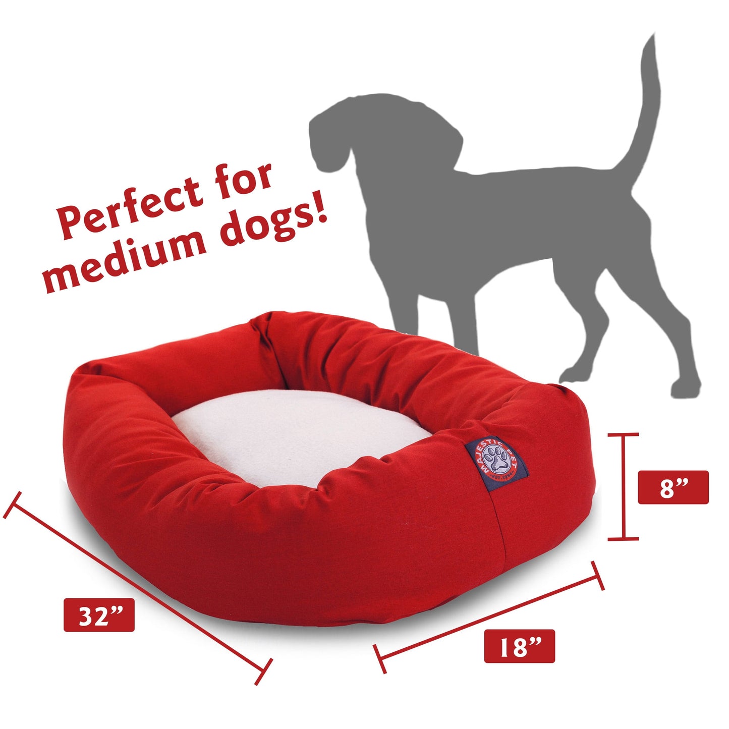 Sherpa Poly/Cotton Bagel Pet Bed for Dogs, Calming Dog Bed Washable, Medium, Red