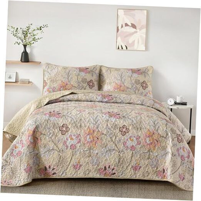 Floral Quilt Set Size Botanical Bedspread Bedding Sets Soft Queen Khaki