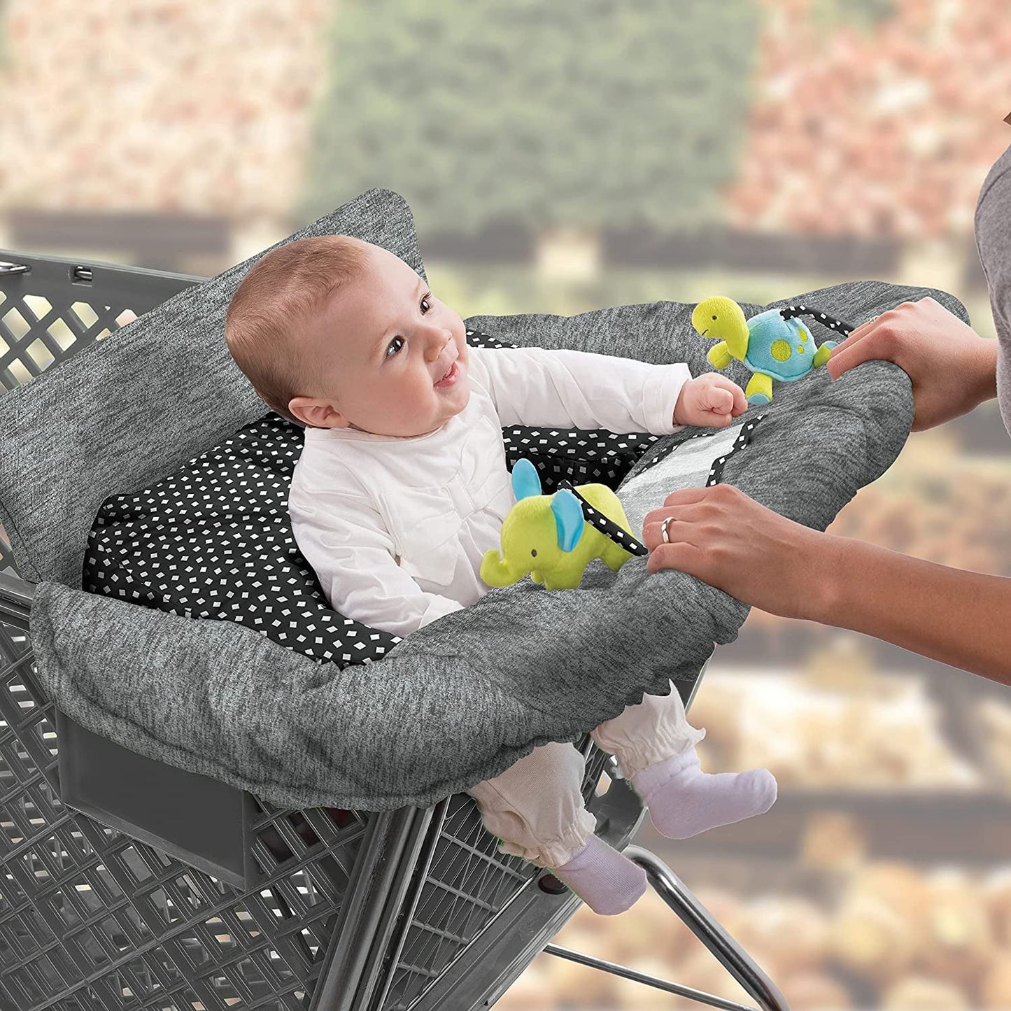 Summer 2-In-1 Full Coverage Cushy Shopping Cart Cover (Heather Gray) and High Chair Cover with Removable Seat Positioner, Strap, Phone Holder, and Toy Loops, Heather Gray and Black