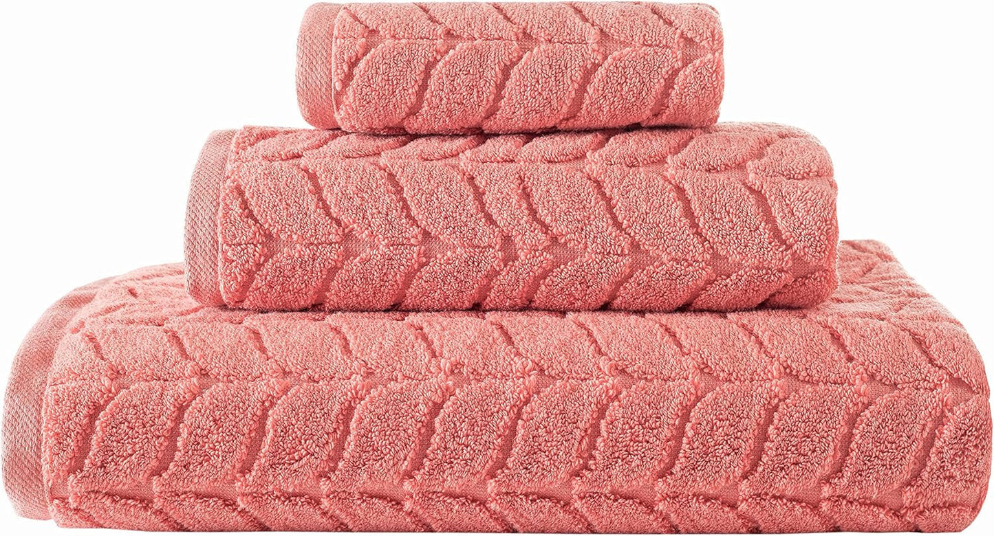 100% Turkish Cotton Jacquard Luxury Towel Set – Quick Dry Non-Gmo Ultra-Soft, Plush and Absorbent Luxury Durable Turkish Towels Set (Coral Red, 3 Pcs Towel Set)