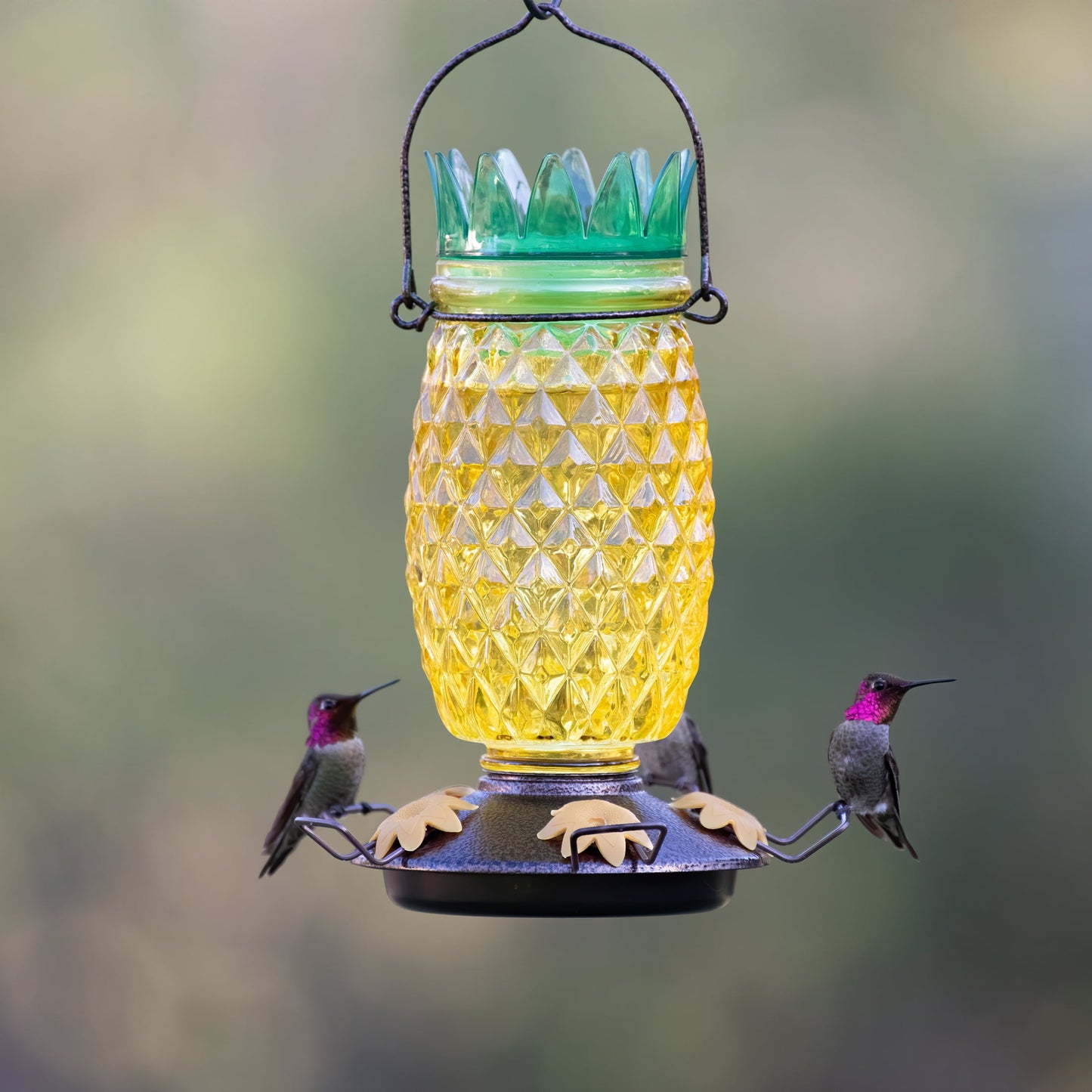 Yellow Pineapple Top-Fill Glass Hummingbird Feeder – 28 Oz