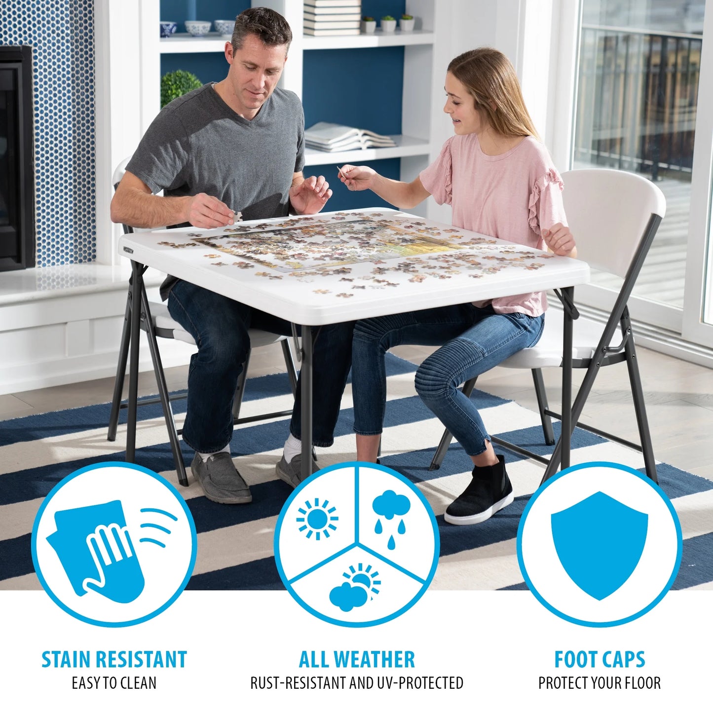 37 Inch Square Folding Table, Indoor/Outdoor Commercial Grade, White Granite (80783)