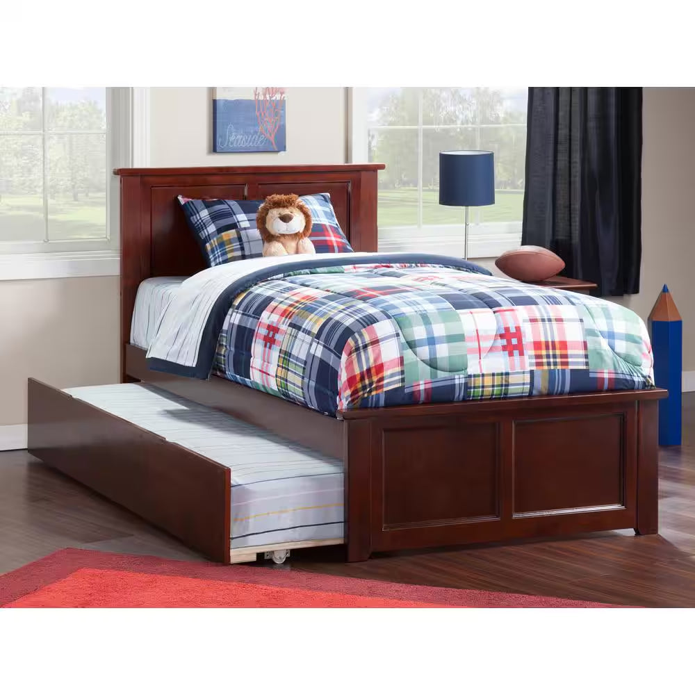 Madison Walnut Full Platform Bed with Matching Foot Board and Twin Size Urban Trundle Bed