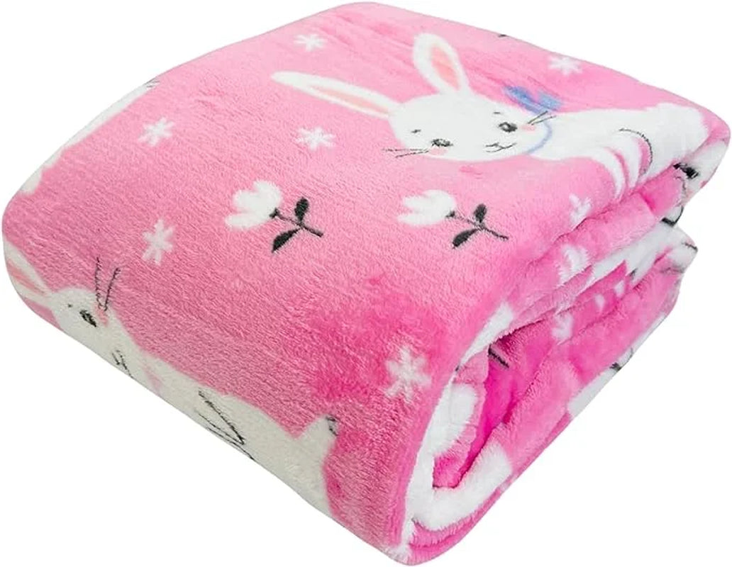 Spring Throw Blanket, Soft Cozy Velvet Fleece, Pink Blue White, 50" X 60" Inch