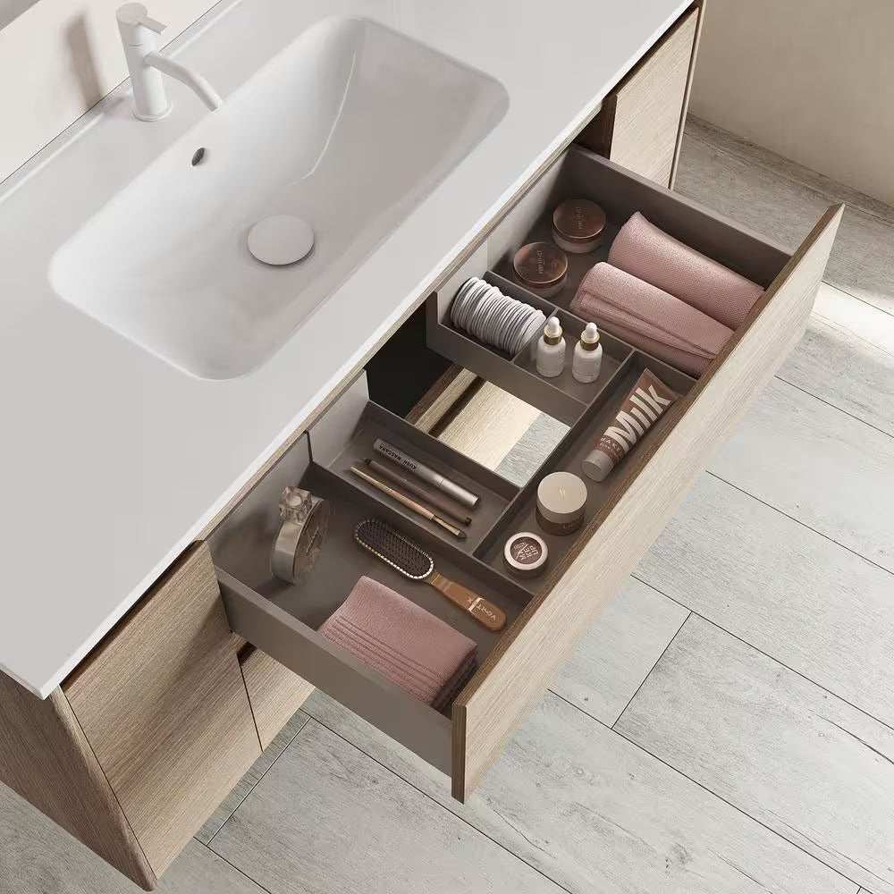 Ambra 47.5 In. W X 18.1 In. D X 22.3 In. H Bathroom Vanity Unit in Nordic Oak with Vanity Top and Basin in White