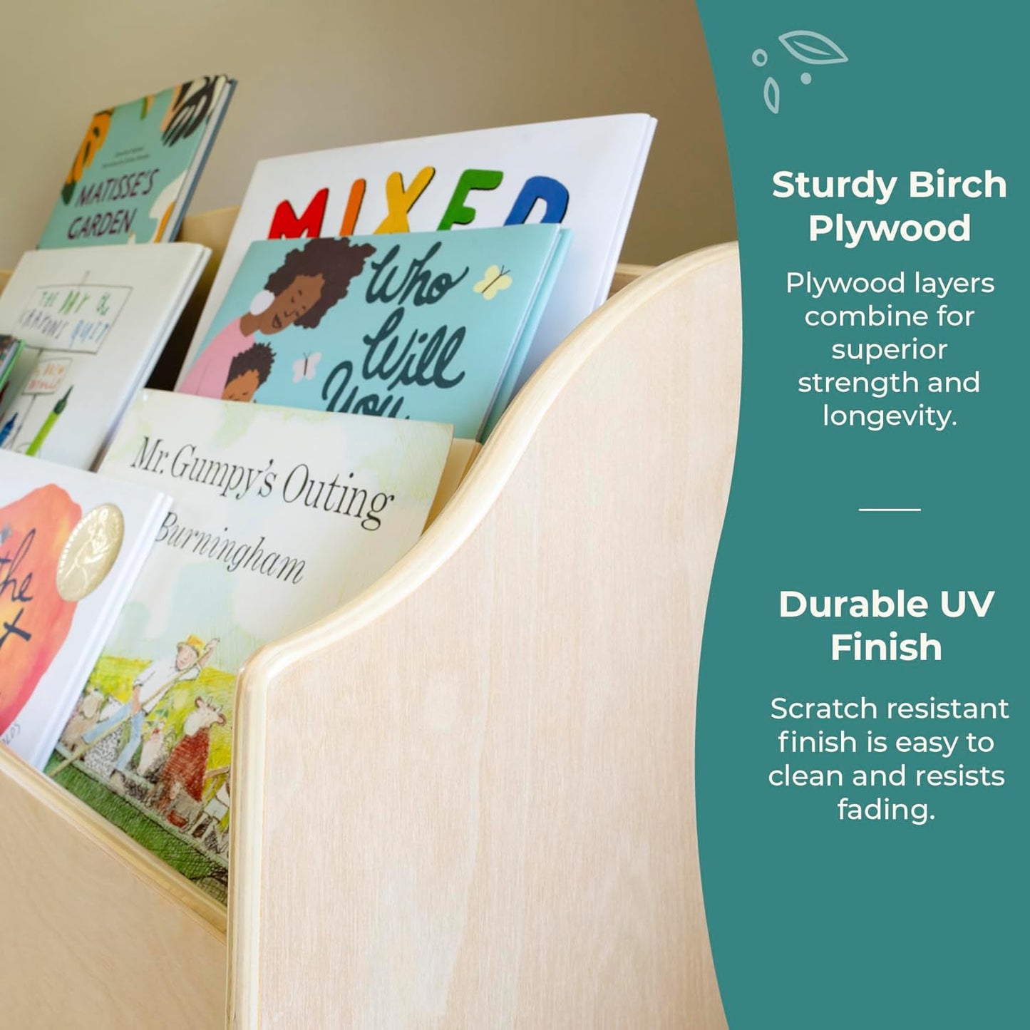 Edq Book and Bin Browser Natural: 6 Fabric Storage Bins, Book Display and Toy Storage Organizer for Kids; School Supply Furniture