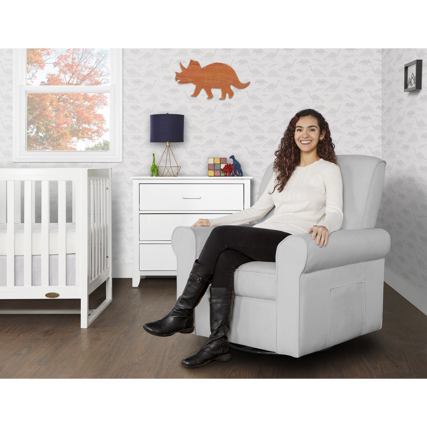 London Upholstered 360 Swivel L Glider I Rocker I Nursery Glider I Durable Soft Fabric in Gray Finish