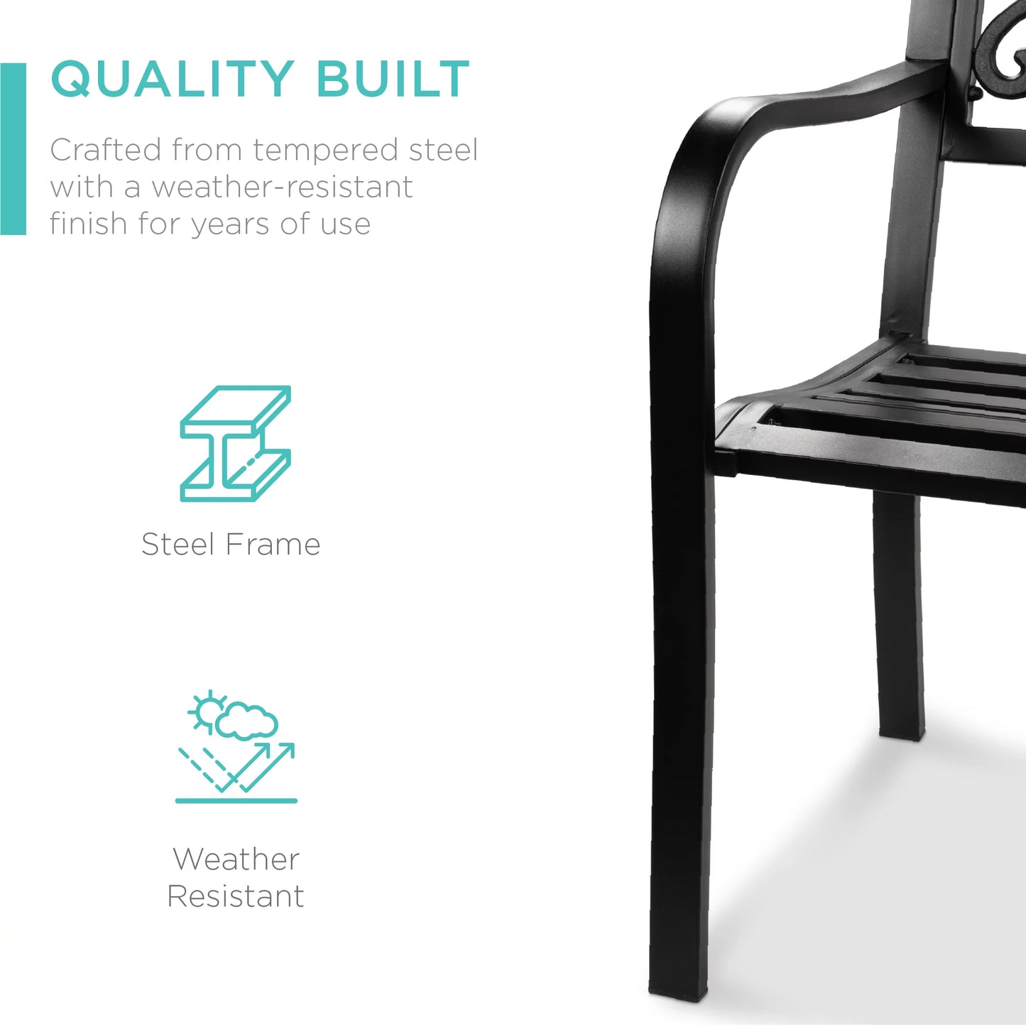 Outdoor Steel Bench Garden Patio Porch Furniture W/ Floral Design Backrest - Black