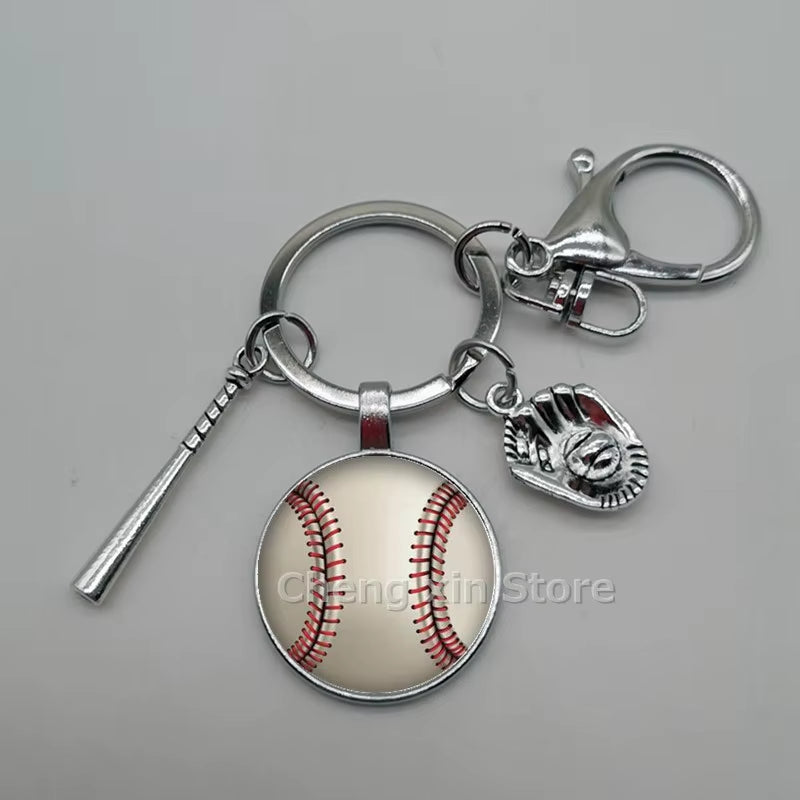 Baseball Softball Convex Photo Glass round Dome Keychain Jewelry, DIY Keychain