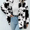 Cow Print Collared Neck Button Up Fuzzy Jacket