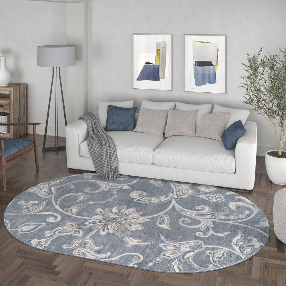 Madison Floral Dark Gray 5 Ft. X 8Ft. Oval Indoor Area Rug